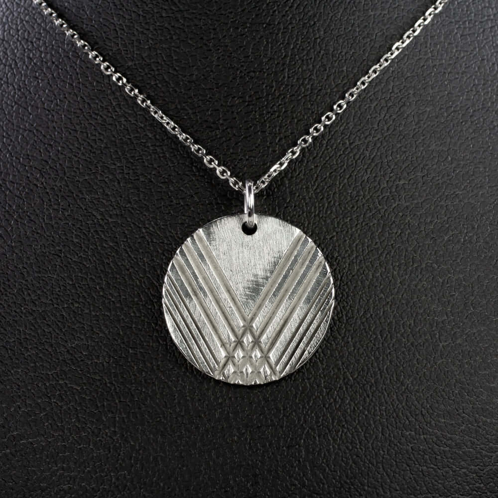 PLATINUM DISC PENDANT 16.7mm FLORENTINE FINISH MEDALLION NECKLACE SIMPLE CIRCLE