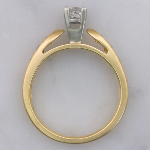 PRINCESS CUT DIAMOND ENGAGEMENT RING 14k TWO TONE GOLD FLUSH SET SATIN FINISH - Image 3