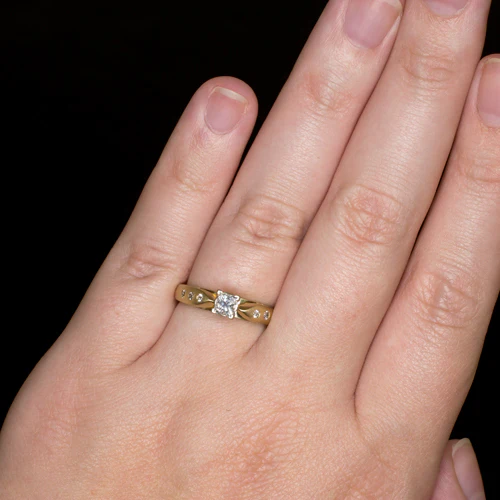 PRINCESS CUT DIAMOND ENGAGEMENT RING 14k TWO TONE GOLD FLUSH SET SATIN FINISH - Image 4
