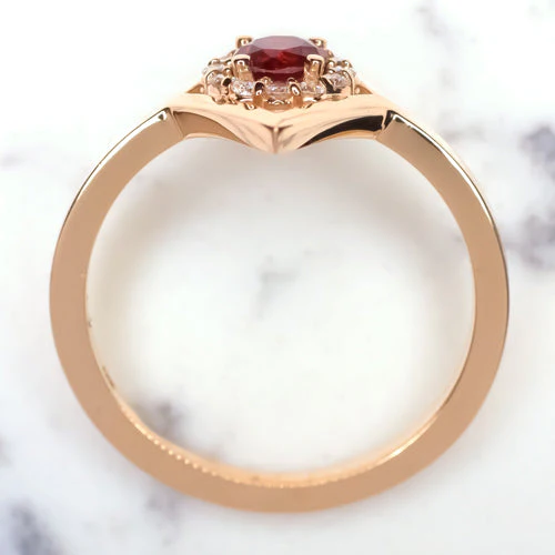 RED TOURMALINE NATURAL DIAMOND HALO ALTERNATIVE ENGAGEMENT RING ROSE GOLD MODERN - Image 3
