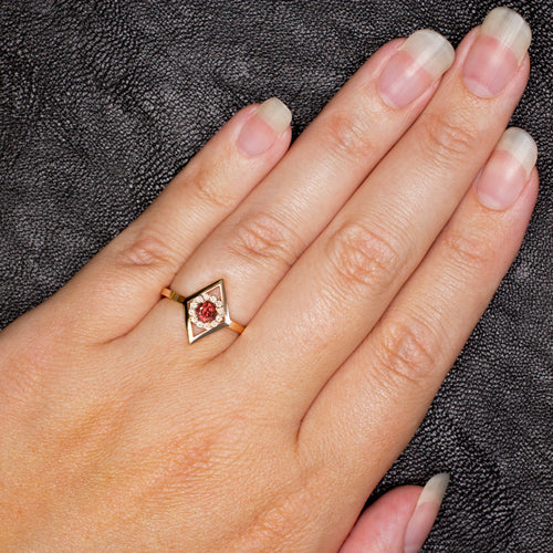RED TOURMALINE NATURAL DIAMOND HALO ALTERNATIVE ENGAGEMENT RING ROSE GOLD MODERN - Image 4