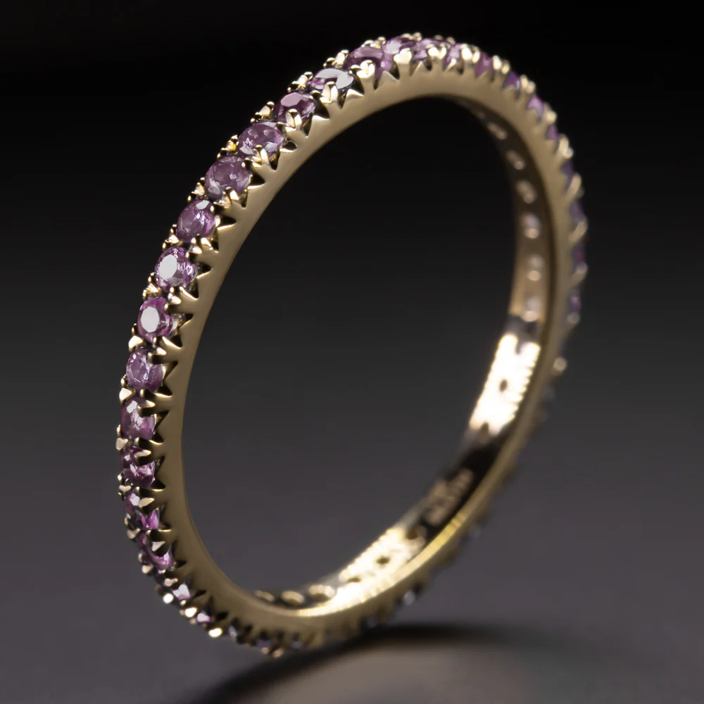 RHODOLITE GARNET 14K YELLOW GOLD ETERNITY RING STACKING WEDDING BAND - Size 7