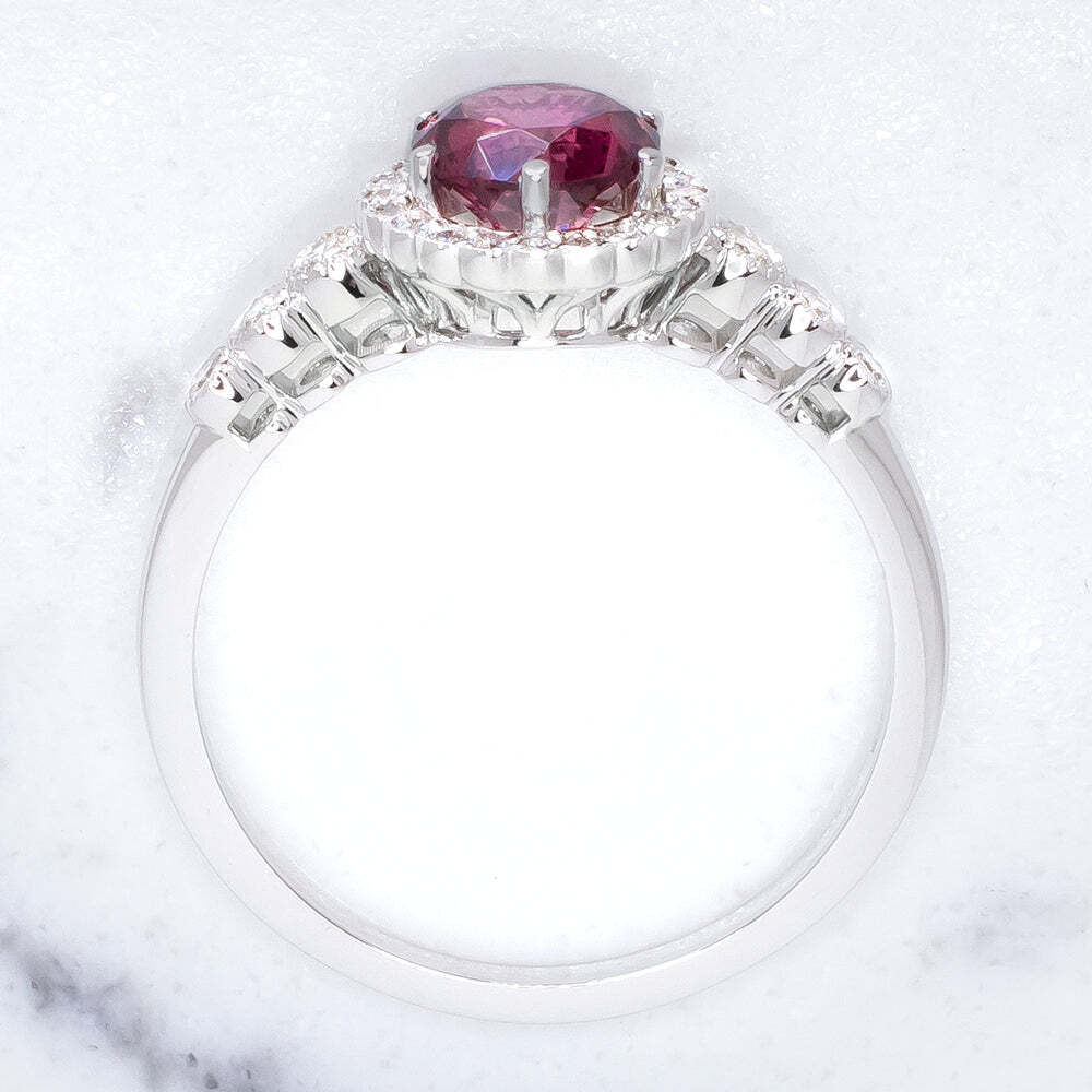 RHODOLITE GARNET NATURAL DIAMOND RING VINTAGE HALO 10k GOLD PINK PURPLE ROUND - Image 3