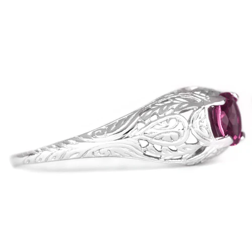 RHODOLITE GARNET STERLING SILVER VINTAGE STYLE SOLITAIRE RING FLORAL PINK PURPLE - Image 2