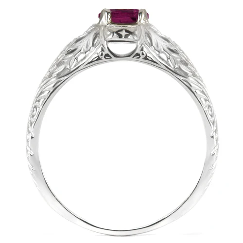 RHODOLITE GARNET STERLING SILVER VINTAGE STYLE SOLITAIRE RING FLORAL PINK PURPLE - Image 3