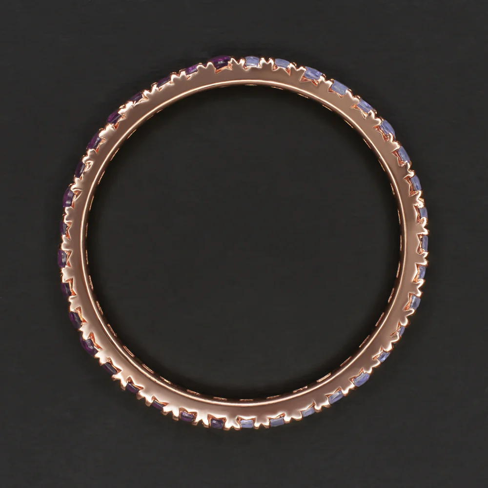 RHODOLITE GARNET TANZANITE 14K ROSE GOLD ETERNITY RING HALF & HALF BAND Size 8 - Image 2