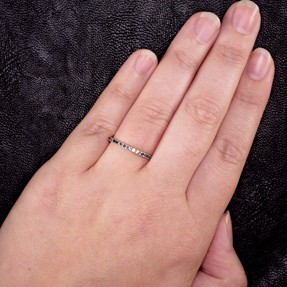 SAPPHIRE 14K YELLOW GOLD ETERNITY RING STACKING WEDDING BAND NATURAL Size 8 - Image 3