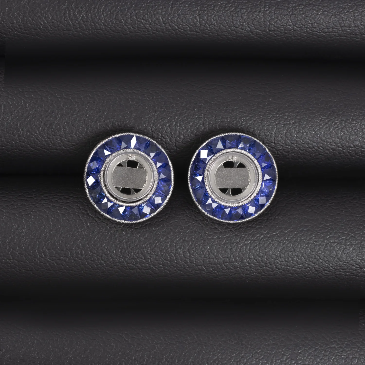 SAPPHIRE 6mm STUD EARRINGS SEMI MOUNT SETTINGS 18k HALO JACKETS VINTAGE STYLE