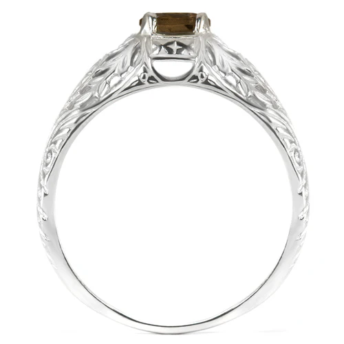 SMOKY QUARTZ STERLING SILVER VINTAGE STYLE SOLITAIRE RING FLORAL PROMISE NATURAL - Image 3
