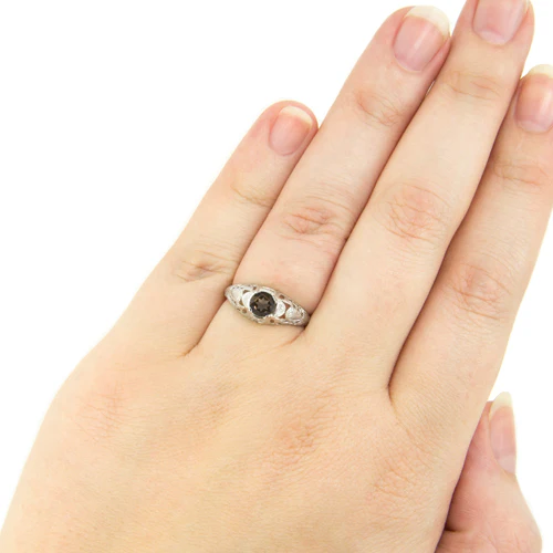 SMOKY QUARTZ STERLING SILVER VINTAGE STYLE SOLITAIRE RING FLORAL PROMISE NATURAL - Image 4