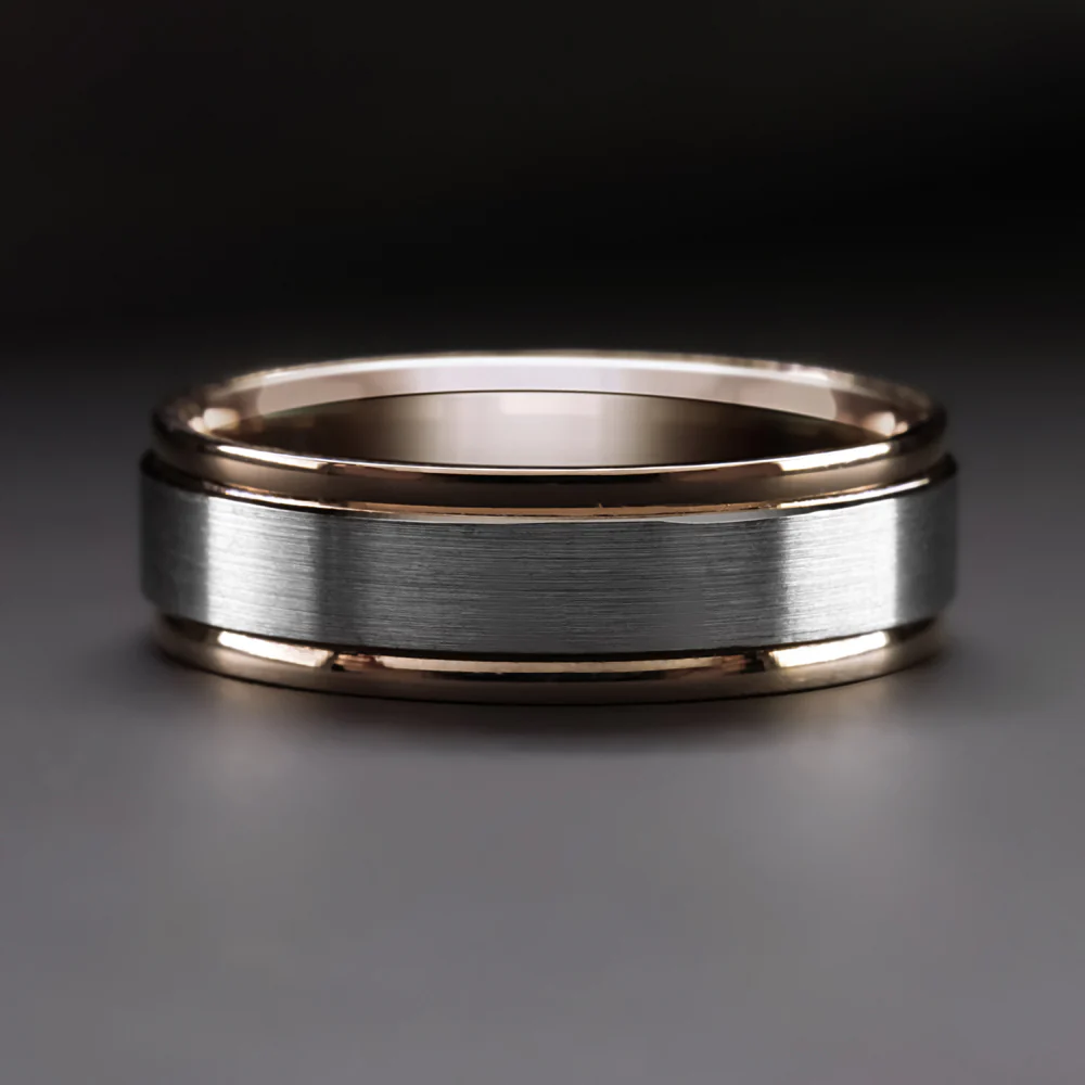 SOLID 10k ROSE WHITE GOLD MENS WEDDING BAND STACKING RING 6.2m WIDE BRUSH FINISH