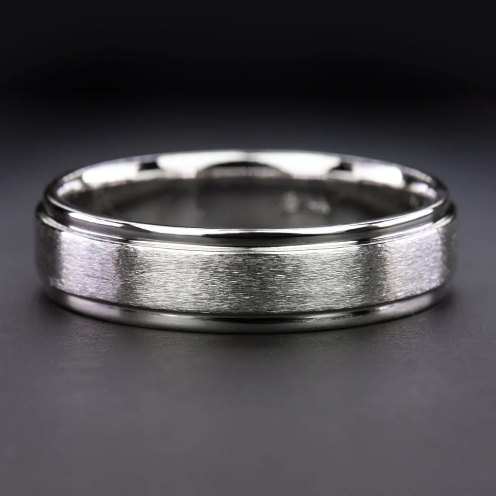 SOLID 14k WHITE GOLD MENS WEDDING BAND STACKING RING WIDE BRUSH FINISH 5.7mm