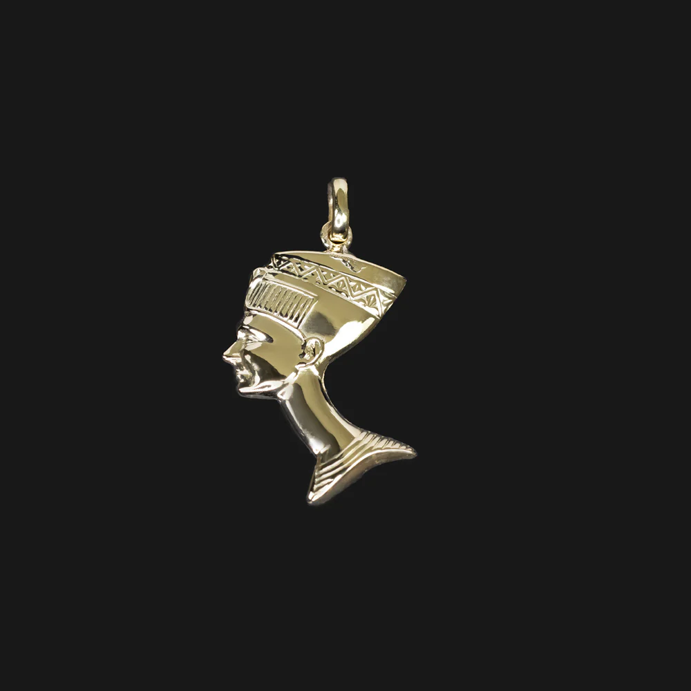 SOLID 14k YELLOW GOLD BUST OF NEFERTITI CHARM PENDANT EGYPTIAN PROFILE NECKLACE