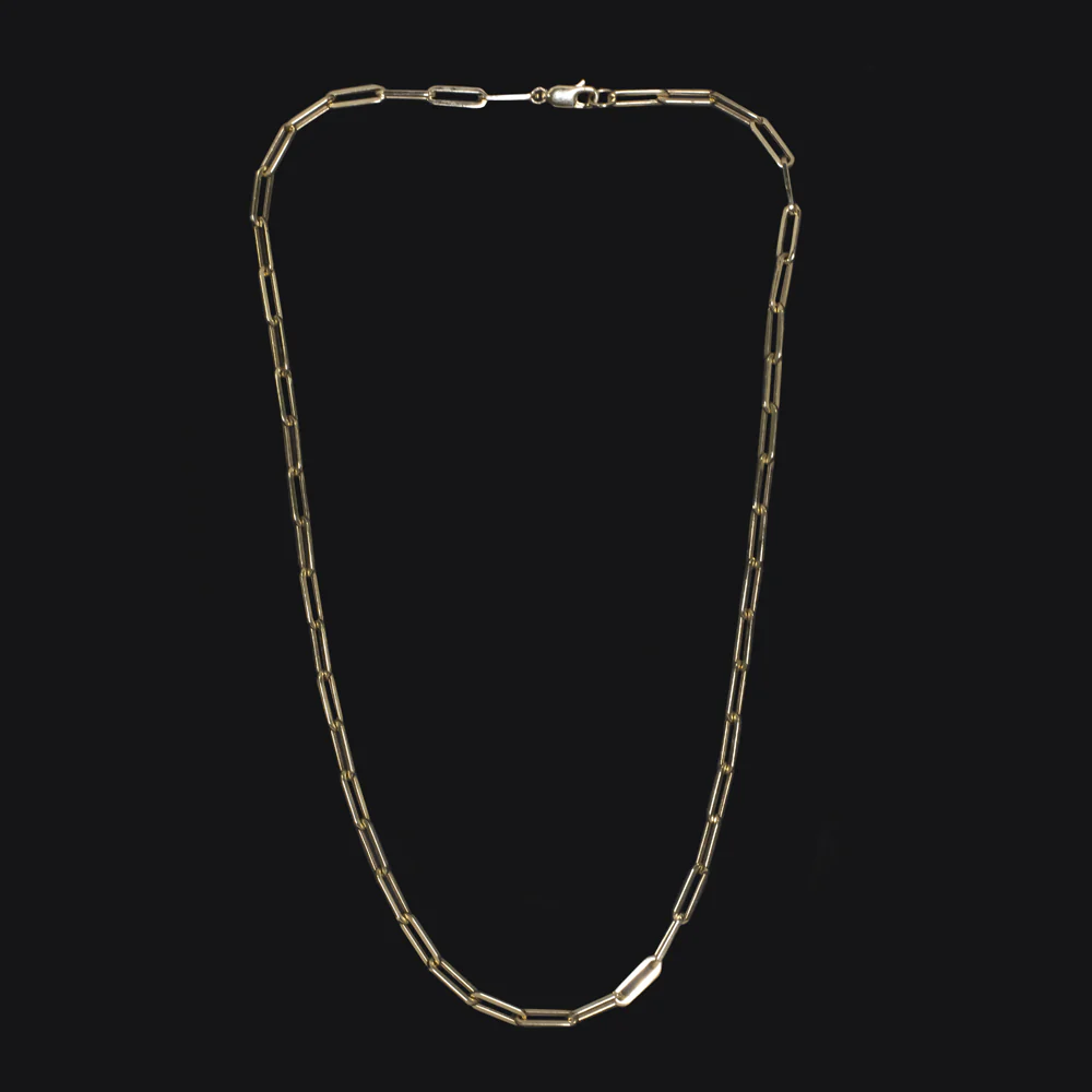 SOLID 14k YELLOW GOLD PAPER CLIP CHAIN NECKLACE 16 INCH CLASSIC MENS LADIES GIFT