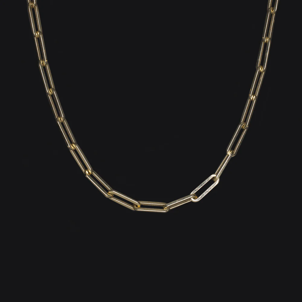 SOLID 14k YELLOW GOLD PAPER CLIP CHAIN NECKLACE 16 INCH CLASSIC MENS LADIES GIFT - Image 2