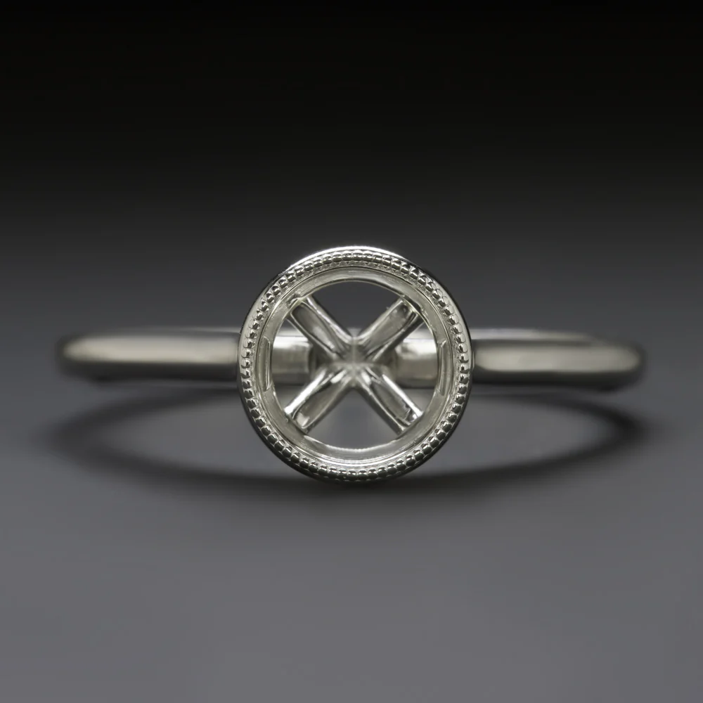 SOLITAIRE BEZEL RING SETTING 14k GOLD ENGAGEMENT MILGRAIN CATHEDRAL ROUND MOUNT