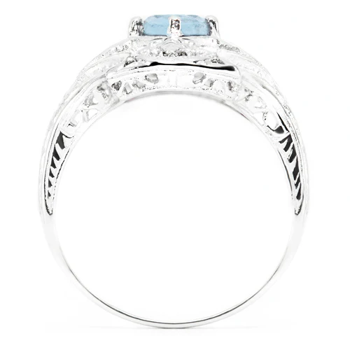 SWISS BLUE TOPAZ STERLING SILVER VINTAGE STYLE COCKTAIL RING ART DECO FILIGREE - Image 3