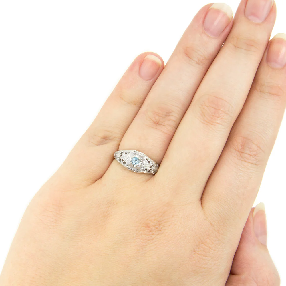 SWISS BLUE TOPAZ STERLING SILVER VINTAGE STYLE COCKTAIL RING FILIGREE PROMISE - Image 4