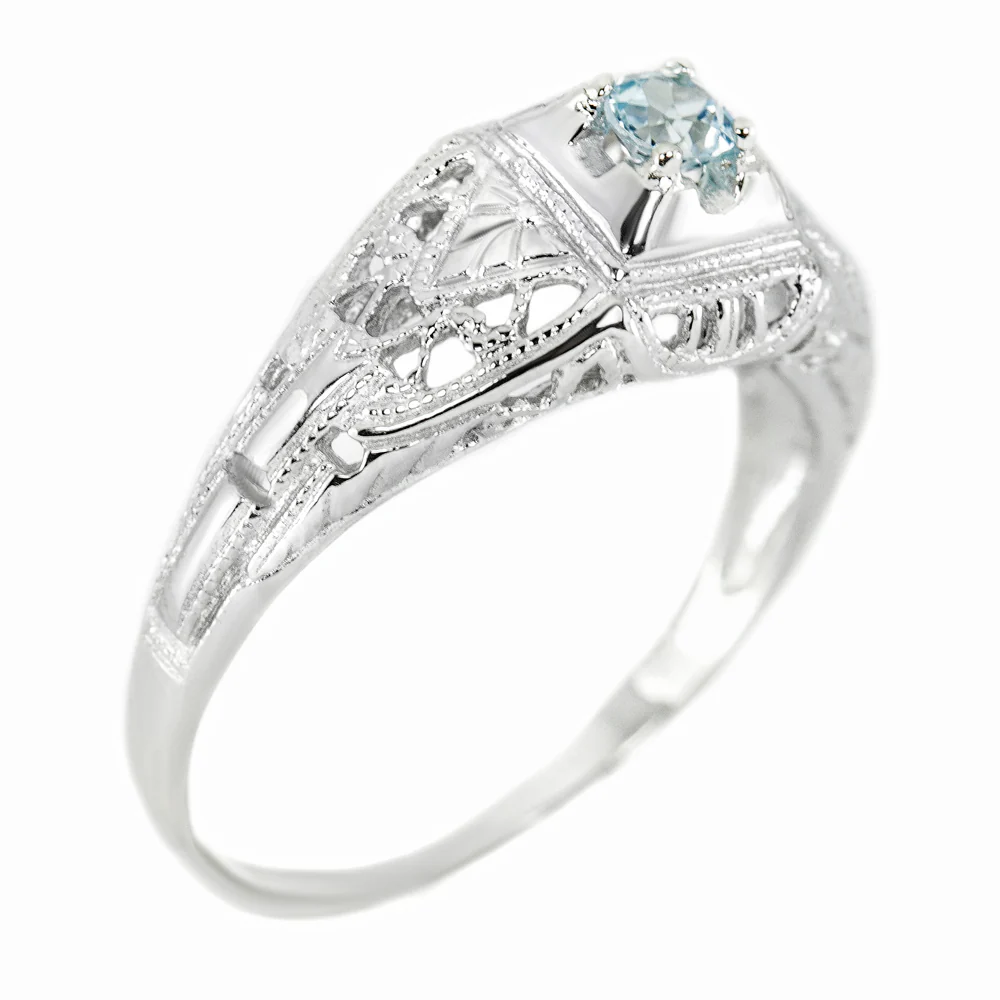 SWISS BLUE TOPAZ STERLING SILVER VINTAGE STYLE COCKTAIL RING FILIGREE PROMISE - Image 5