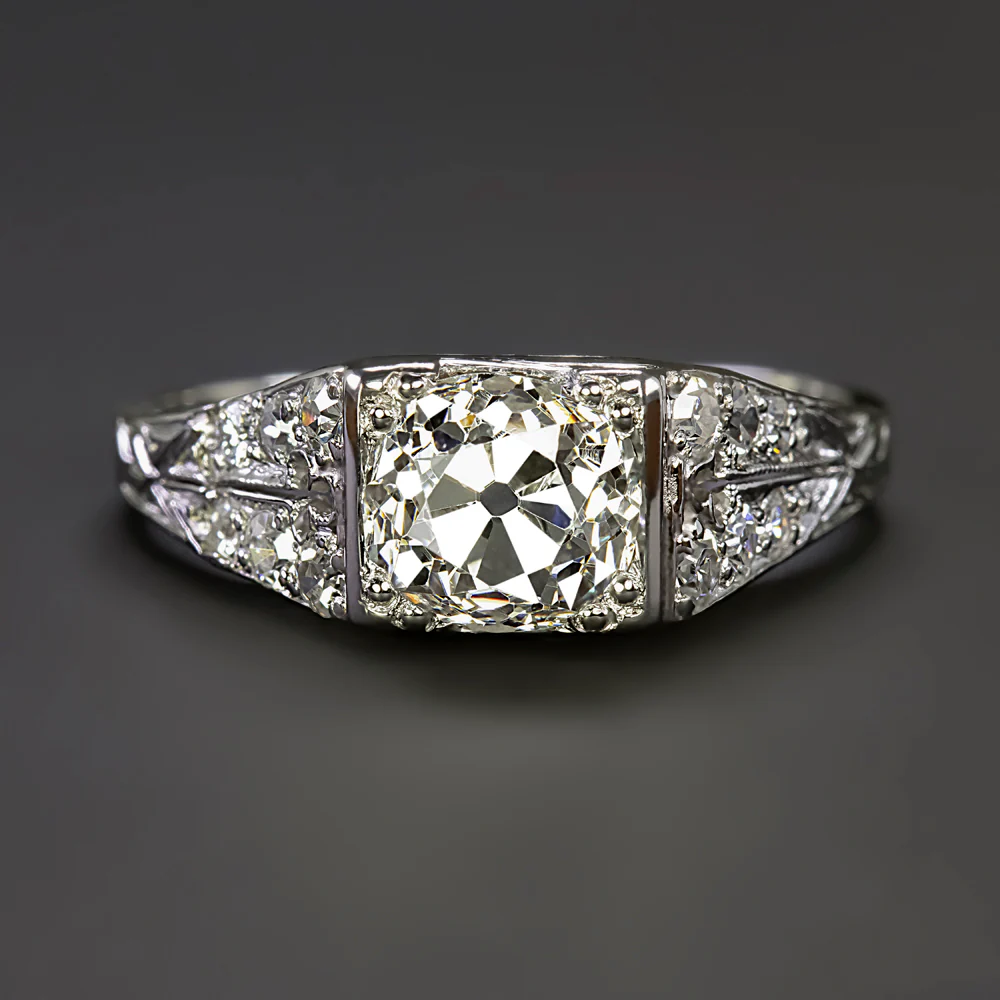 VINTAGE 1.40ct OLD MINE CUT DIAMOND ENGAGEMENT RING G-H SI1 PLATINUM ART DECO