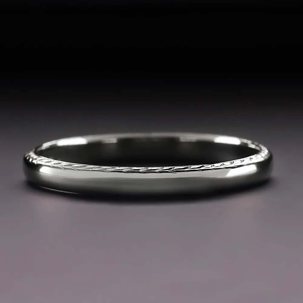 VINTAGE 18k WHITE GOLD WEDDING RING ENGRAVED STACKING BAND CLASSIC SIMPLE ESTATE