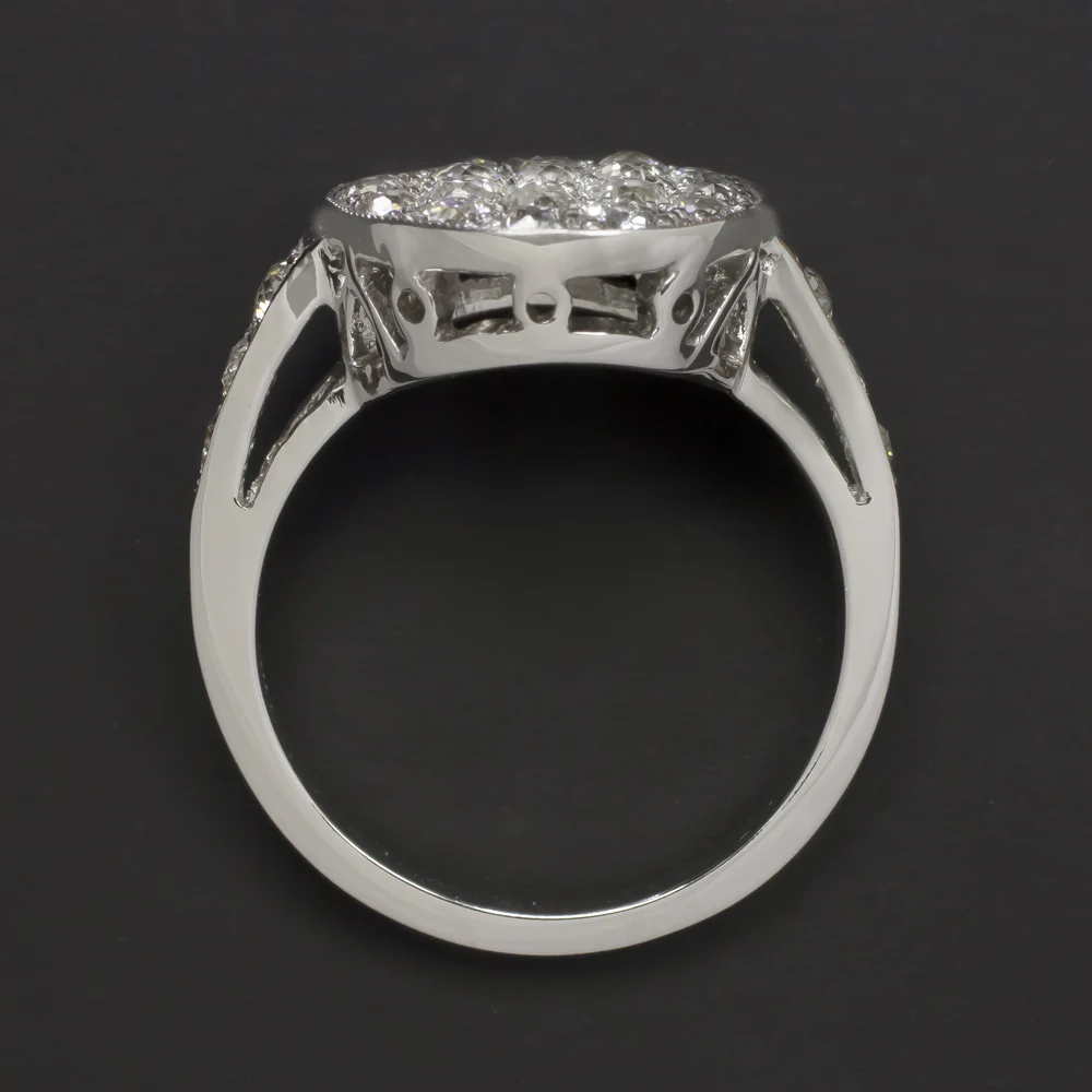 VINTAGE 2.35ct OLD MINE CUT DIAMOND COCKTAIL RING CLUSTER WHITE GOLD PAVE ESTATE - Image 3
