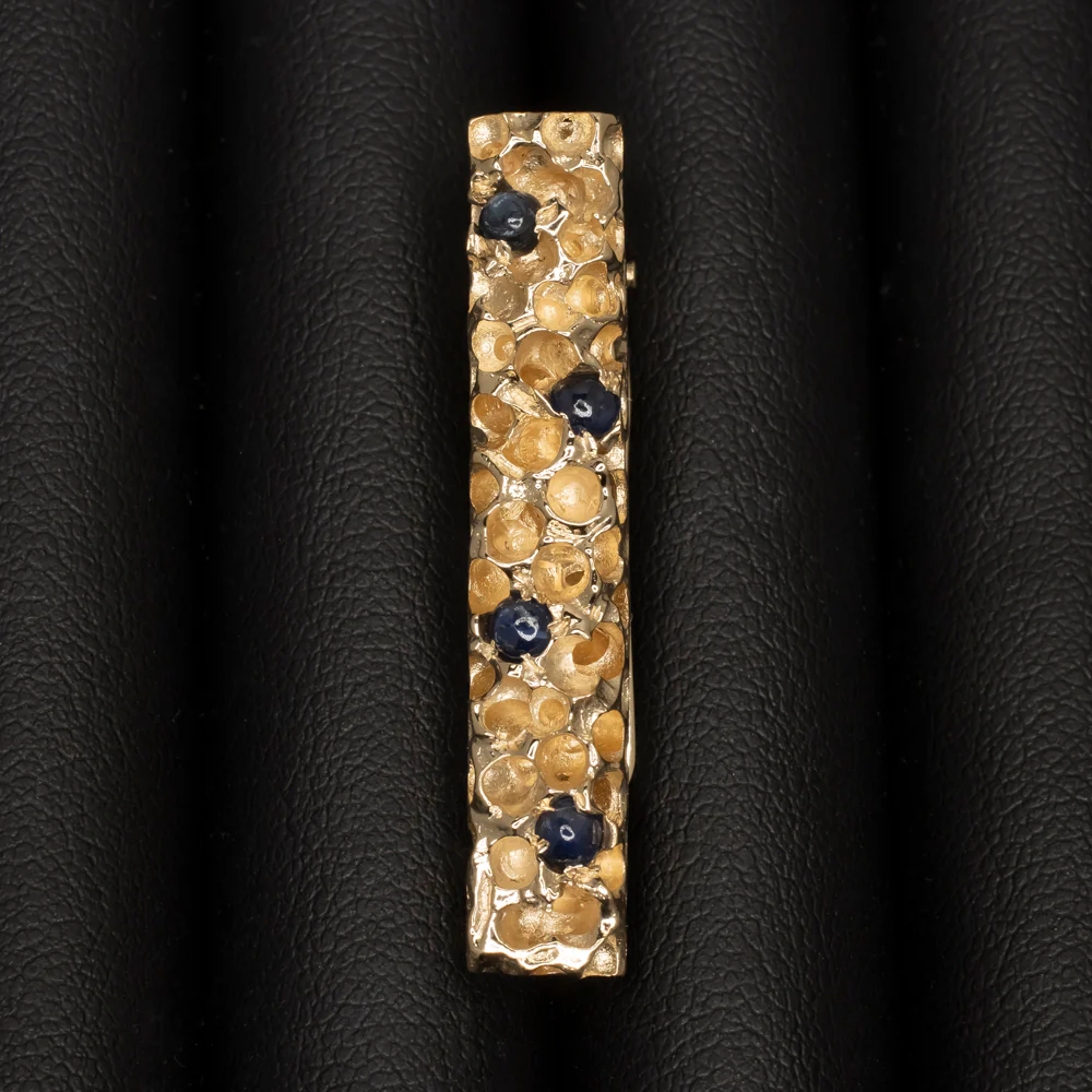 VINTAGE CARTIER TIE BAR SAPPHIRE 11.5gm 14k YELLOW GOLD NUGGET MONEY CLIP 70s