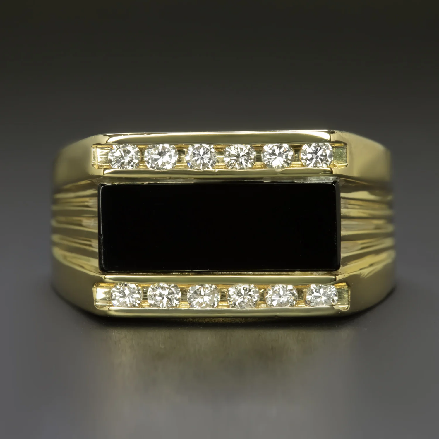 VINTAGE DIAMOND BLACK ONYX RING 8.4g 14K YELLOW GOLD CHUNKY MENS NATURAL ESTATE