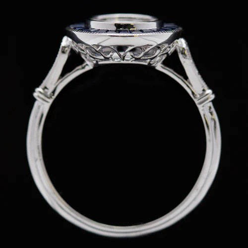 VINTAGE STYLE DIAMOND CALIBRE CUT SAPPHIRE HALO ENGAGEMENT RING SETTING TARGET - Image 3