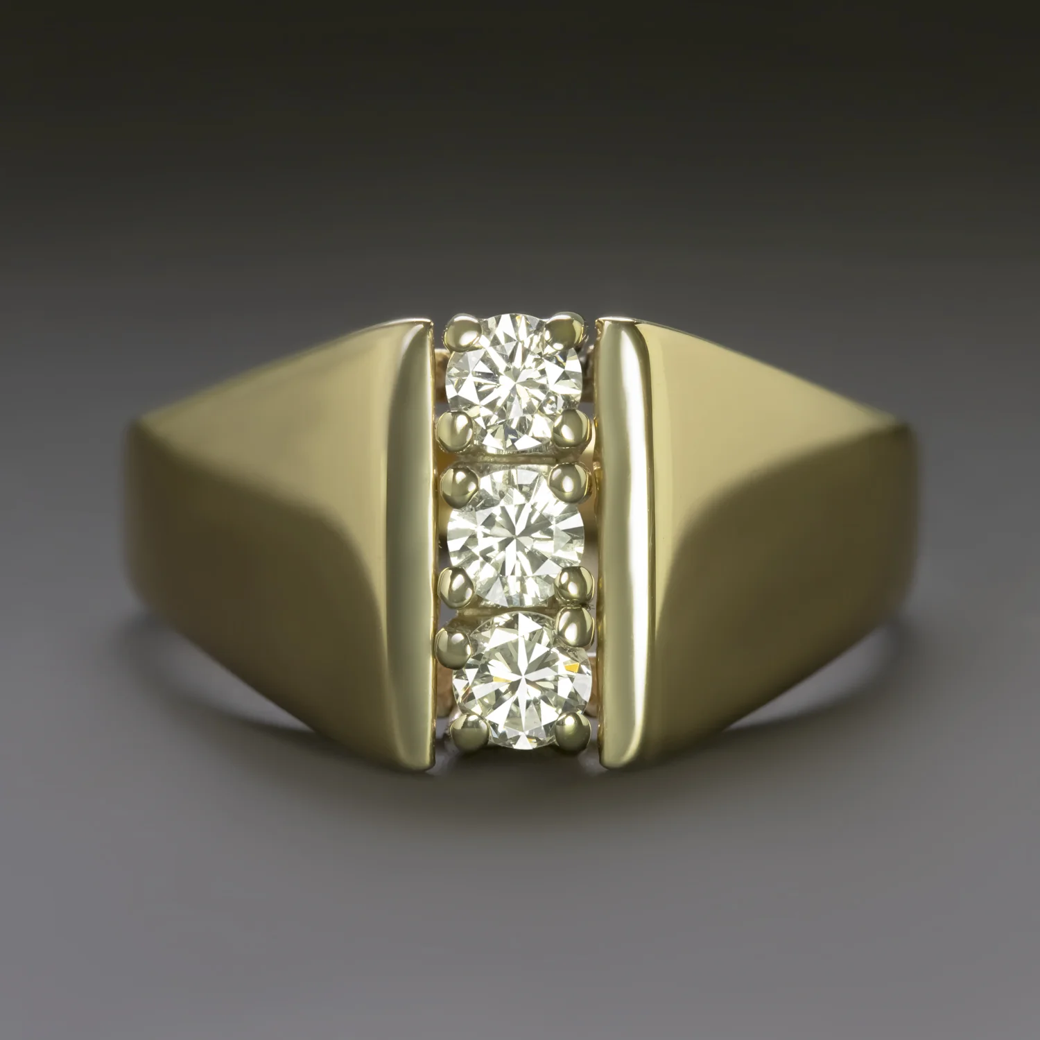 VINTAGE DIAMOND COCKTAIL RING WIDE SIGNET BAND 14k YELLOW GOLD RETRO ESTATE MENS