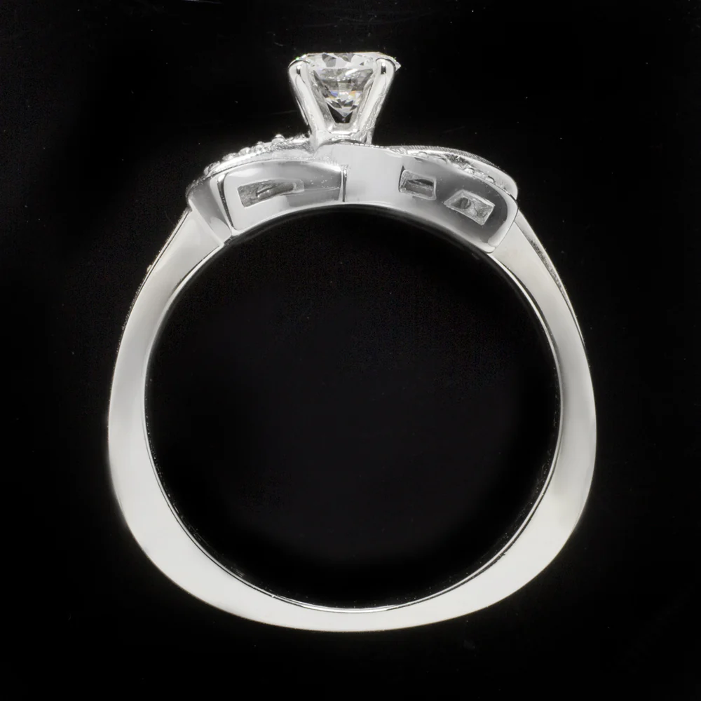 VINTAGE DIAMOND ENGAGEMENT RING AND BAND WEDDING SET MID CENTURY 14k WHITE GOLD - Image 2