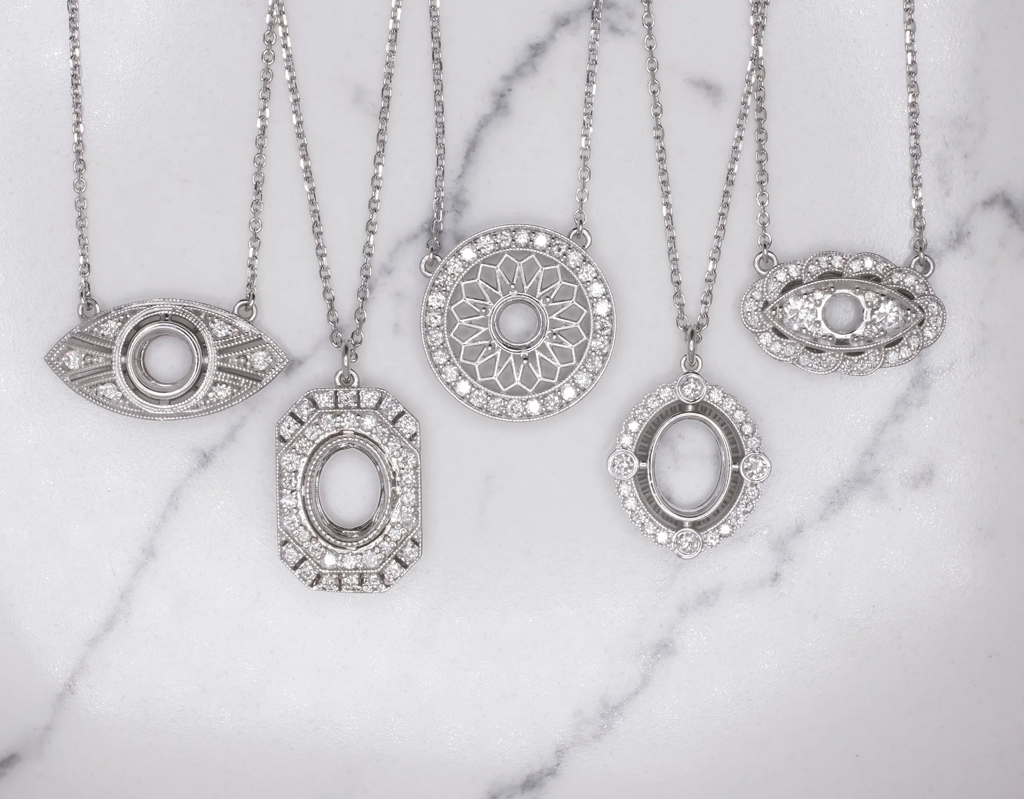 VINTAGE STYLE DIAMOND PENDANT SEMI MOUNT SETTING ART DECO STYLE NECKLACE ROUND - Image 5