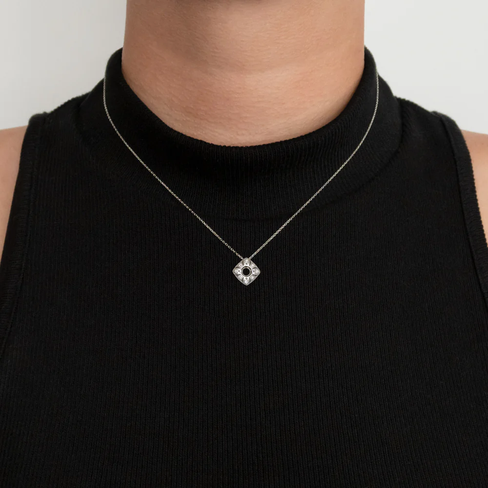 VINTAGE STYLE DIAMOND PENDANT SEMI MOUNT SETTING ART DECO ROUND NATURAL NECKLACE - Image 4