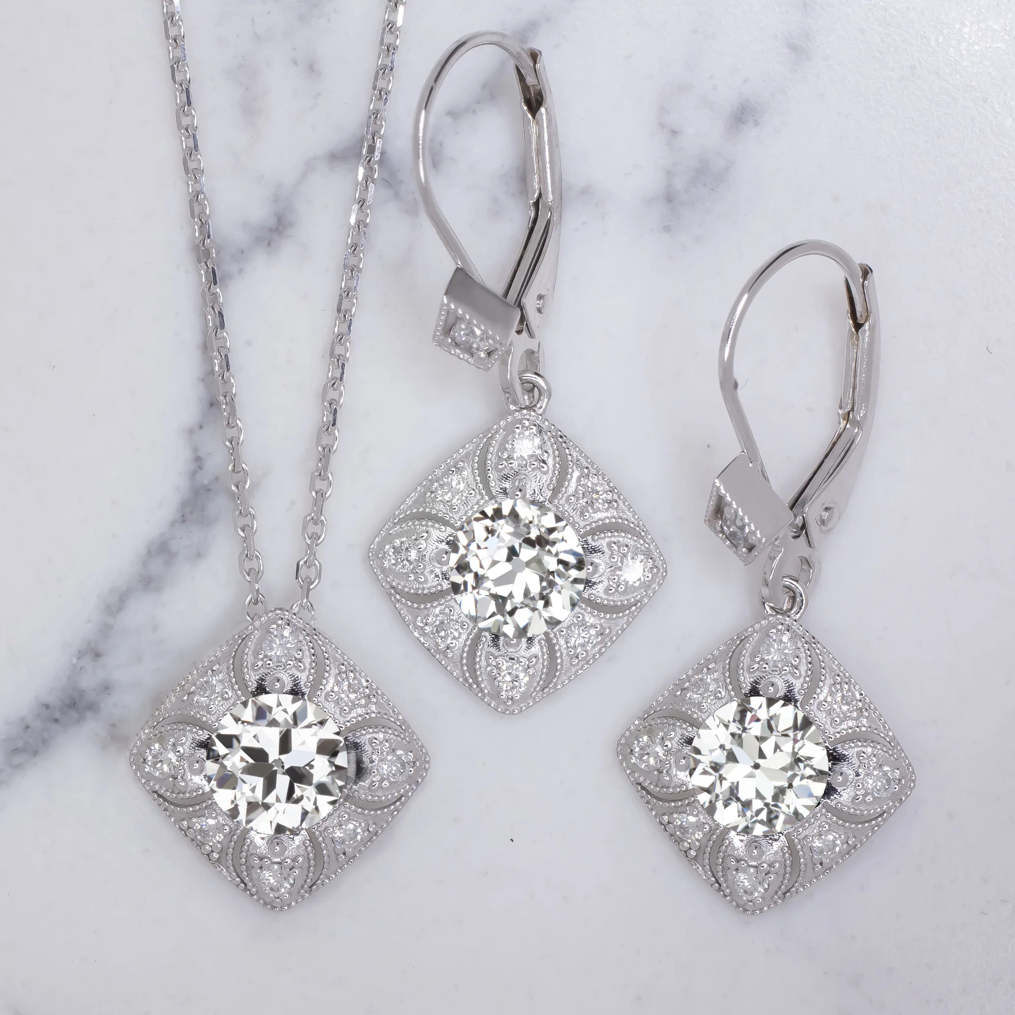 VINTAGE STYLE DIAMOND PENDANT SEMI MOUNT SETTING ART DECO ROUND NATURAL NECKLACE - Image 5