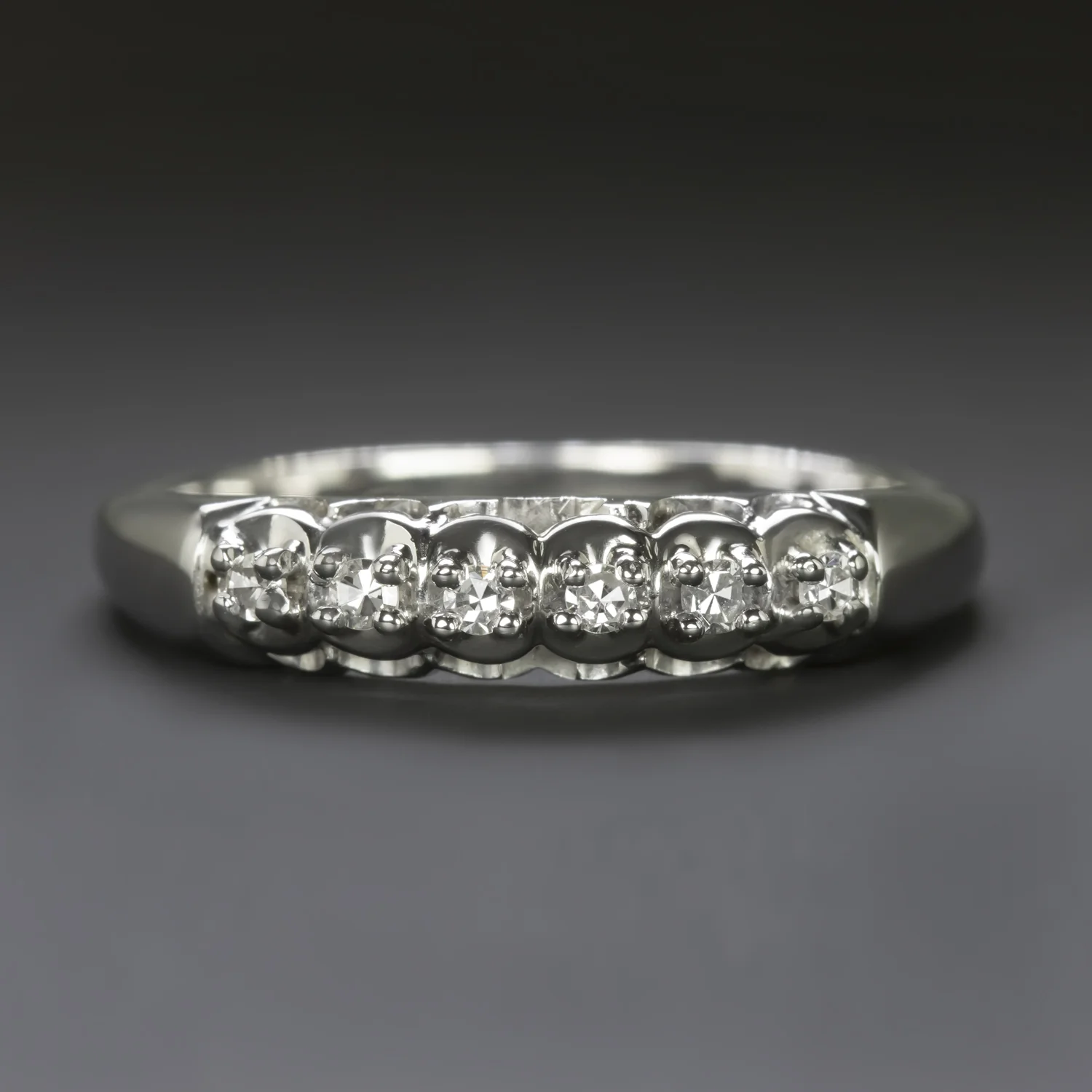VINTAGE NATURAL DIAMOND WEDDING RING 14k WHITE GOLD STACKING BAND CLASSIC ESTATE