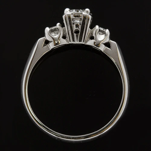 VINTAGE OLD EUROPEAN CUT 3 STONE ROUND DIAMOND PLATINUM ENGAGEMENT RING RETRO - Image 3