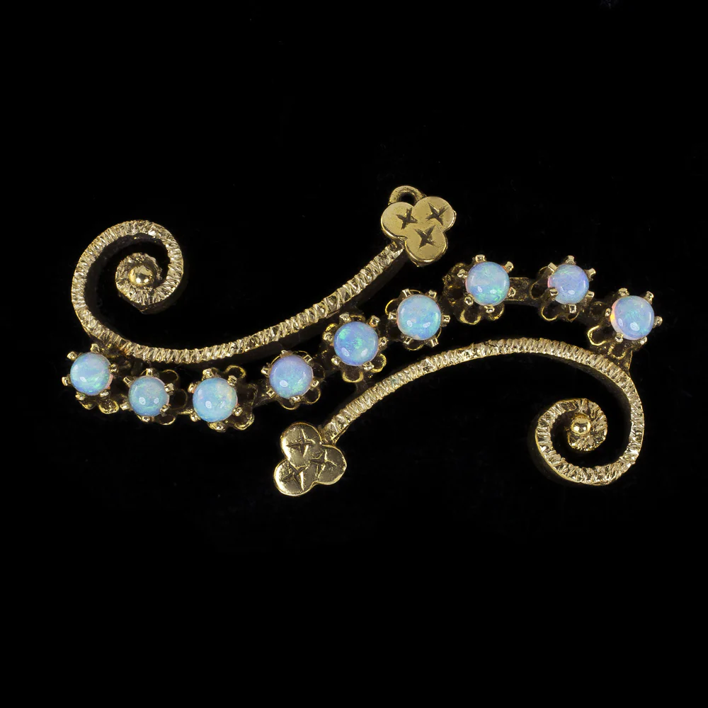 VINTAGE OPAL PIN PENDANT 14 YELLOW GOLD SWIRL VICTORIAN HANDMADE BROOCH NECKLACE