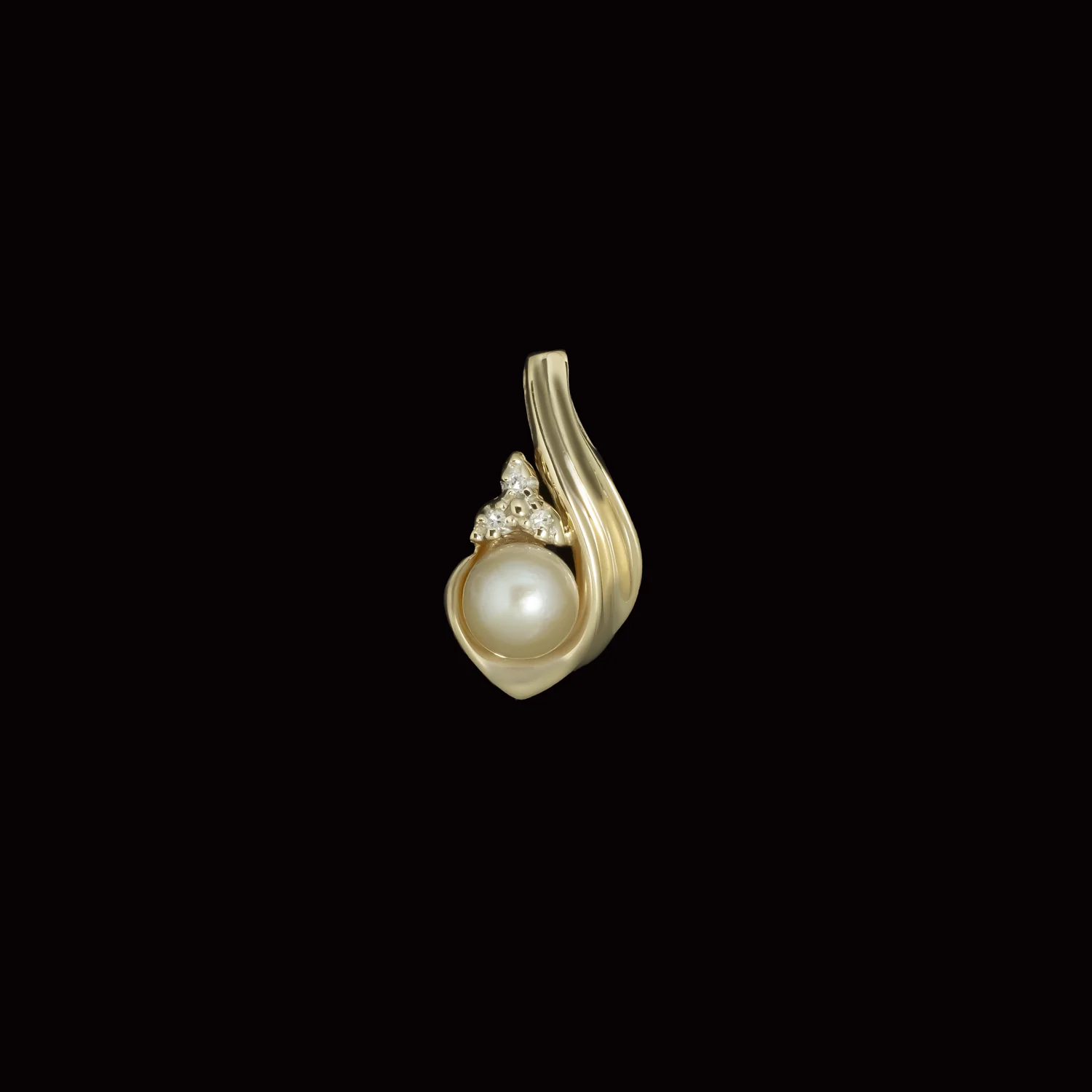 VINTAGE PEARL DIAMOND 14k YELLOW GOLD PENDANT RIBBON NECKLACE ESTATE JEWELRY
