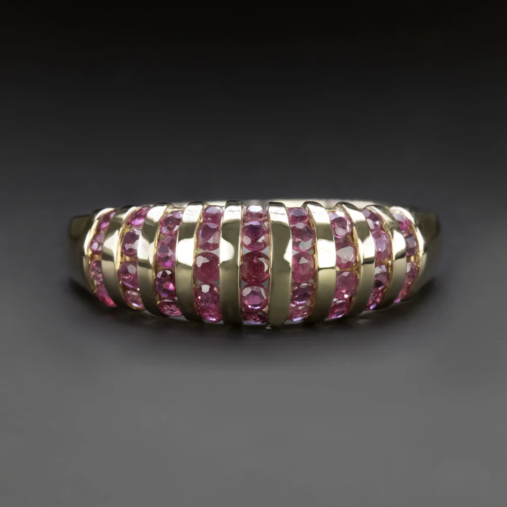 VINTAGE PINK SAPPHIRE 14k YELLOW GOLD BAND DOMED RING NATURAL ESTATE JEWELRY