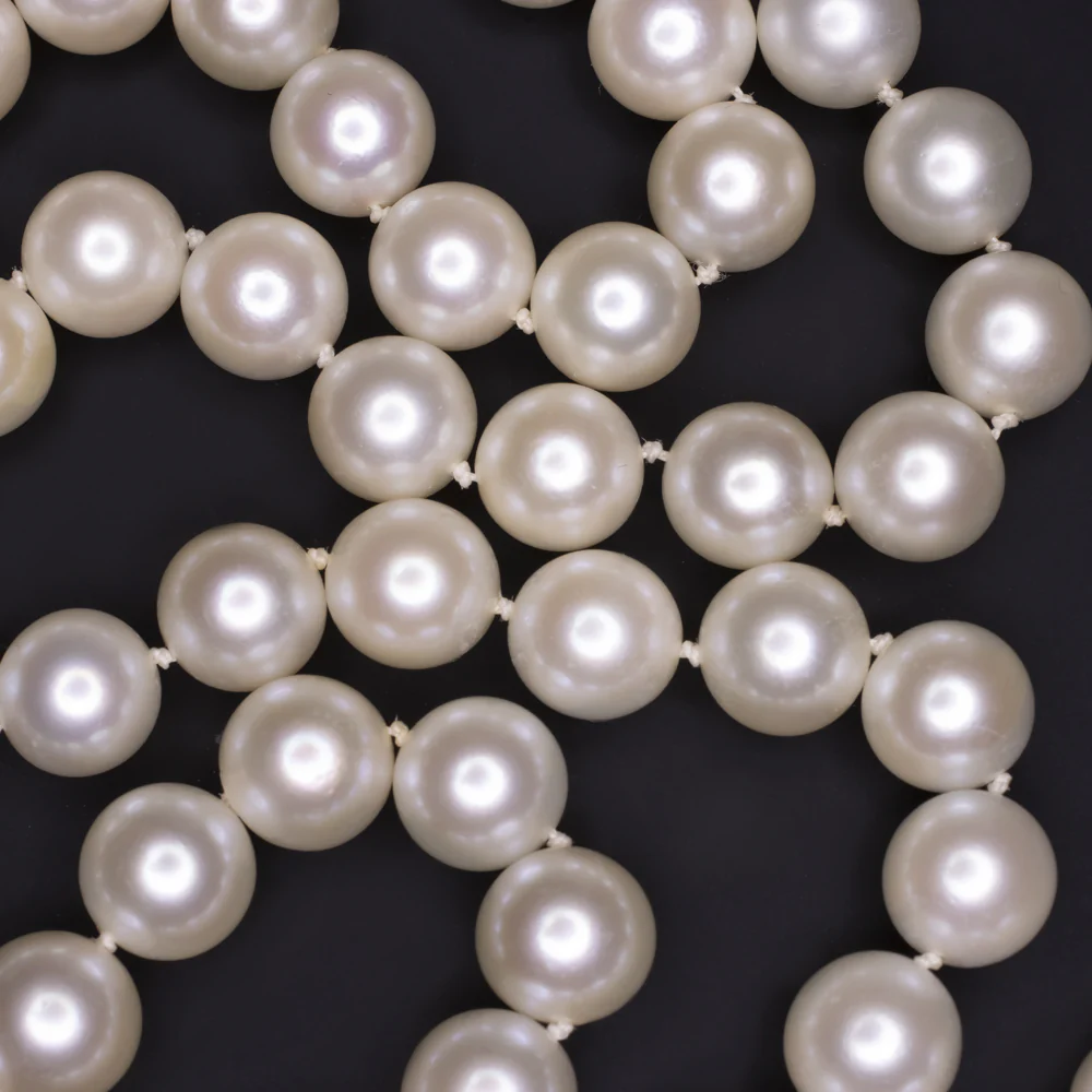 VINTAGE SALTWATER AKOYA PEARL DIAMOND NECKLACE 32 INCH 14k WHITE GOLD NATURAL - Image 2