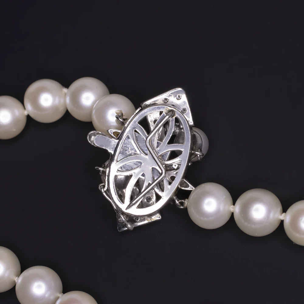 VINTAGE SALTWATER AKOYA PEARL DIAMOND NECKLACE 32 INCH 14k WHITE GOLD NATURAL - Image 4