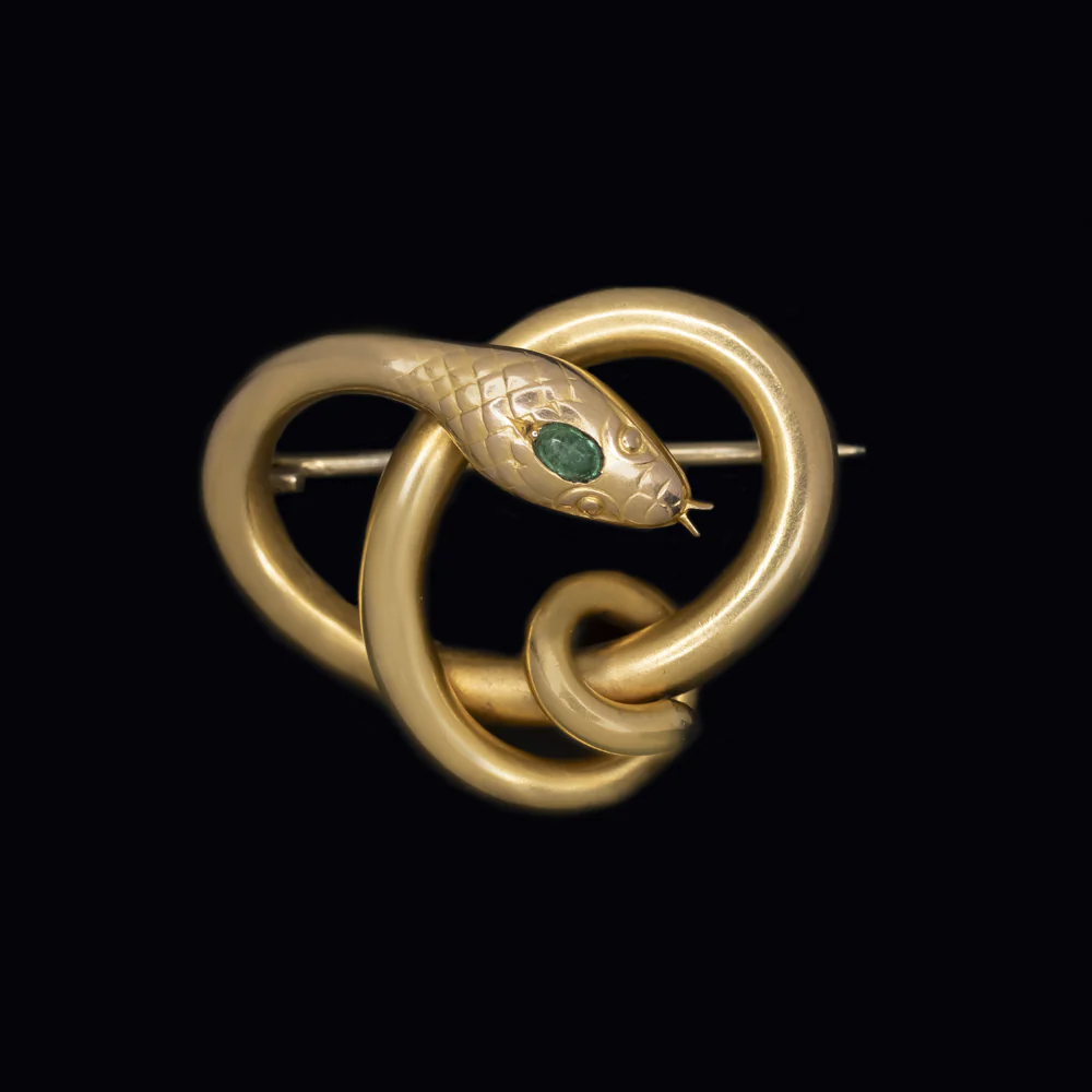 VINTAGE SNAKE PIN PENDANT 8k GOLD EMERALD HEART SHAPE EUROPEAN ESTATE JEWELRY