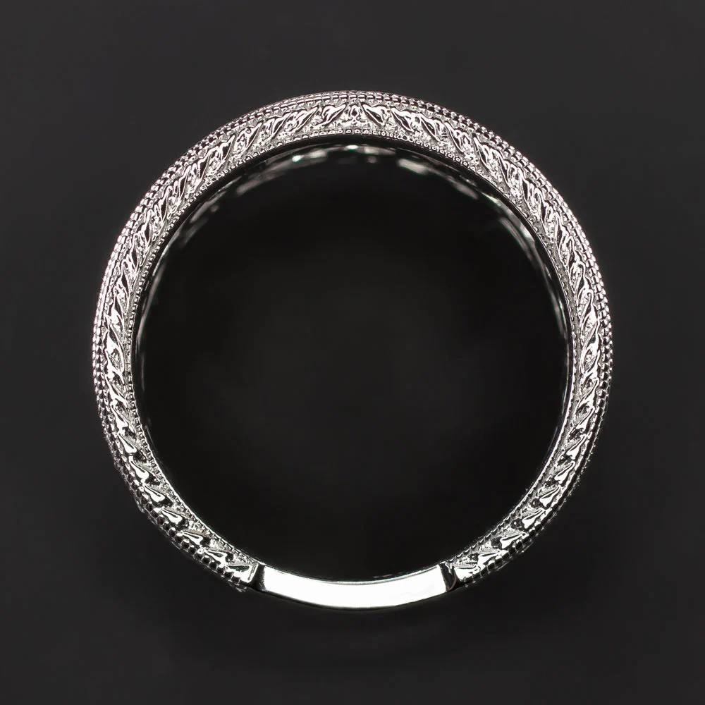 VINTAGE STYLE 0.80ct NATURAL DIAMOND RING WIDE COCKTAIL BAND 14k WHITE GOLD - Image 3