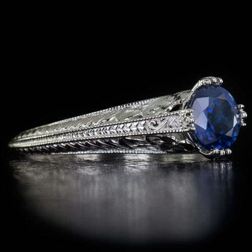 VINTAGE STYLE 3/4ct NATURAL SAPPHIRE PLATINUM ART DECO FLORAL COCKTAIL RING - Image 2