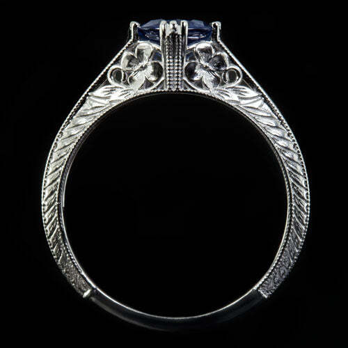 VINTAGE STYLE 3/4ct NATURAL SAPPHIRE PLATINUM ART DECO FLORAL COCKTAIL RING - Image 3