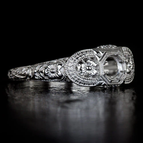 VINTAGE STYLE ART NOUVEAU ROUND 5m 1/2ct SEMI MOUNT RING SETTING FLORAL FILIGREE - Image 3