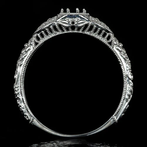 VINTAGE STYLE ART NOUVEAU ROUND 5m 1/2ct SEMI MOUNT RING SETTING FLORAL FILIGREE - Image 4