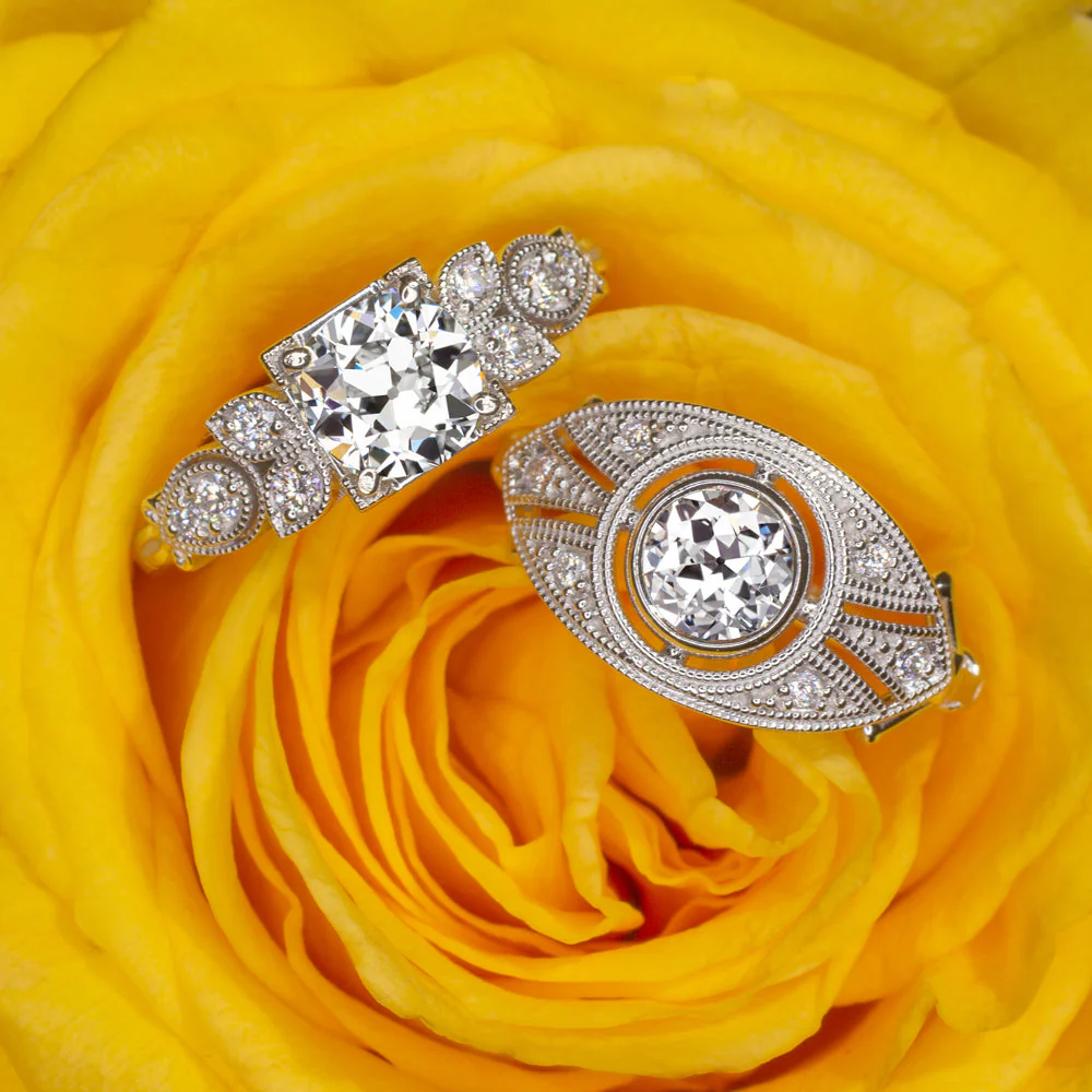 VINTAGE STYLE DIAMOND 14K ENGAGEMENT RING SETTING ART DECO ROUND CUSHION 6.5mm - Image 5