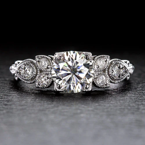 VINTAGE STYLE DIAMOND 14K ENGAGEMENT RING SETTING ART DECO ROUND CUSHION 6.5mm - Image 7
