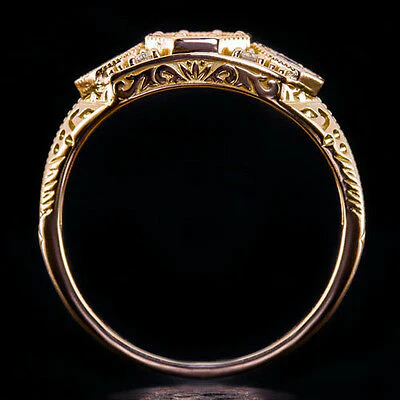 VINTAGE STYLE DIAMOND 5mm ROUND SEMI-MOUNT 3 STONE ENGAGEMENT RING 14K ROSE GOLD - Image 4